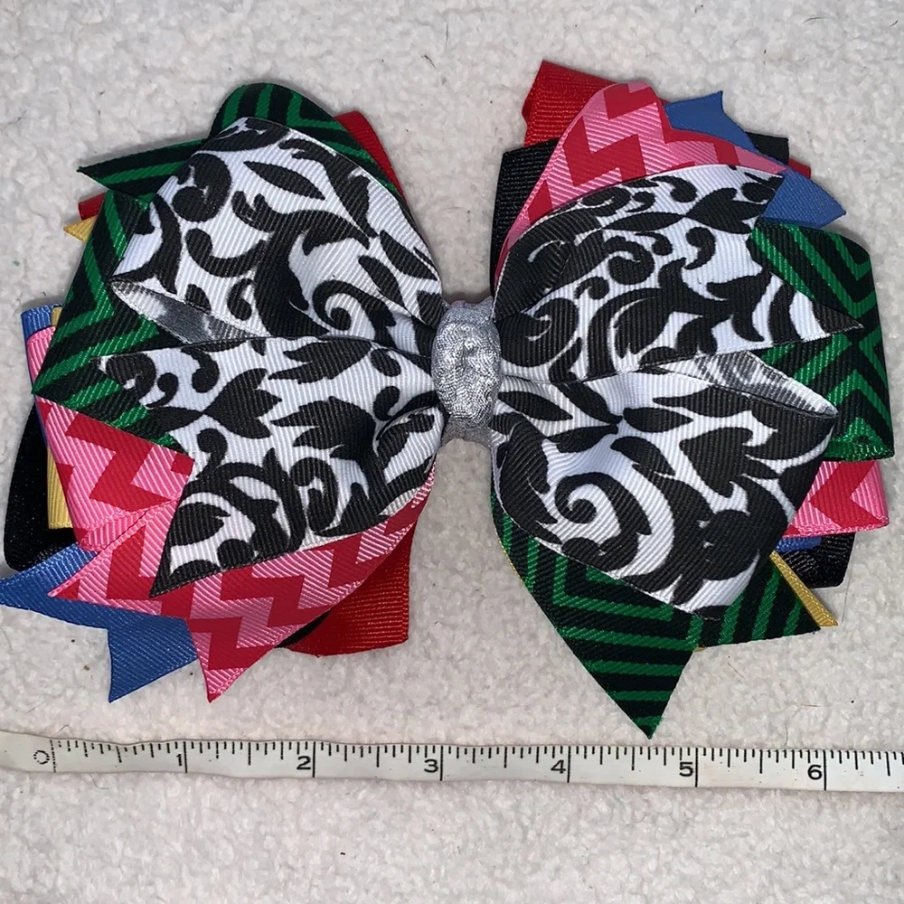 Big Multi Color Hairbow Bow OTT Custom Made Black White Pink Green EUC